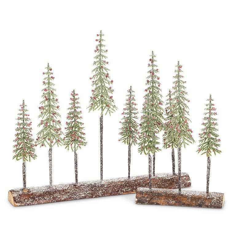 Tall 7 Snowy Trees on Log Base