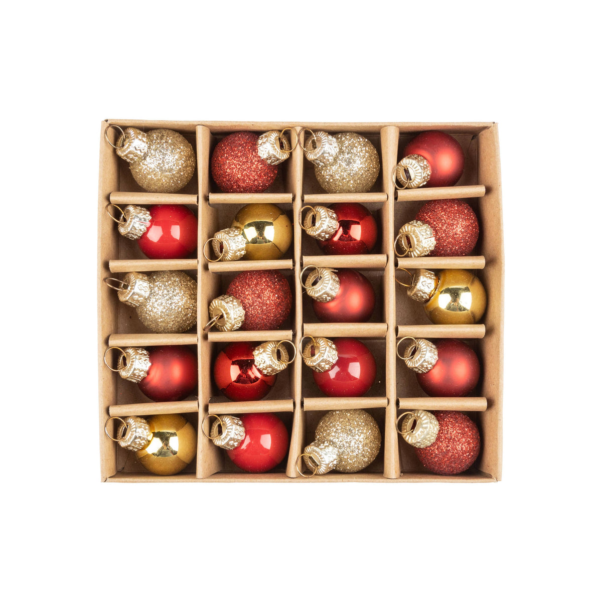 Set of 20 mini glass ornament,red & gold shiny,matte