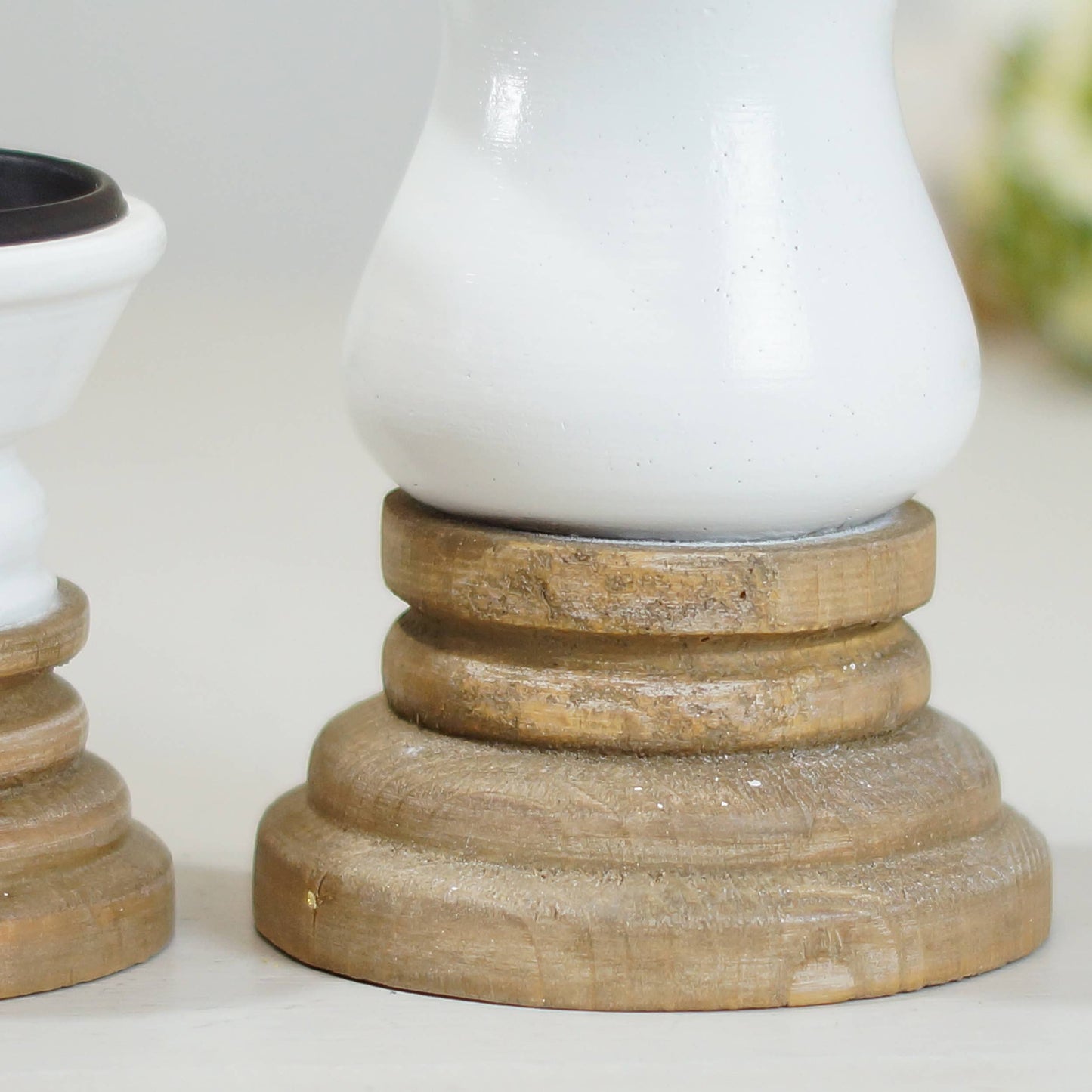 Wood 7 in. White Candle Holder