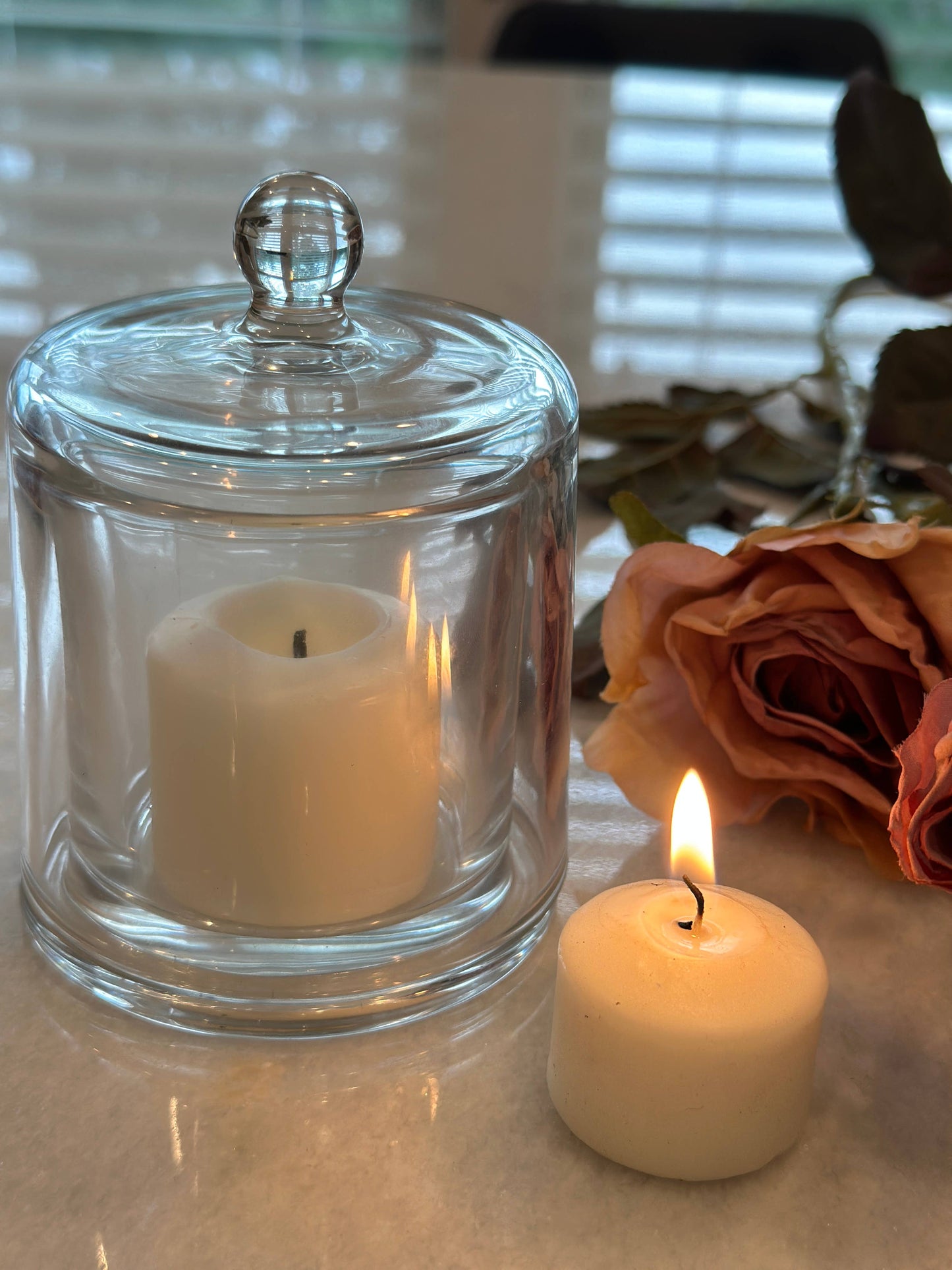 Glass Candle Hldr w/Cover