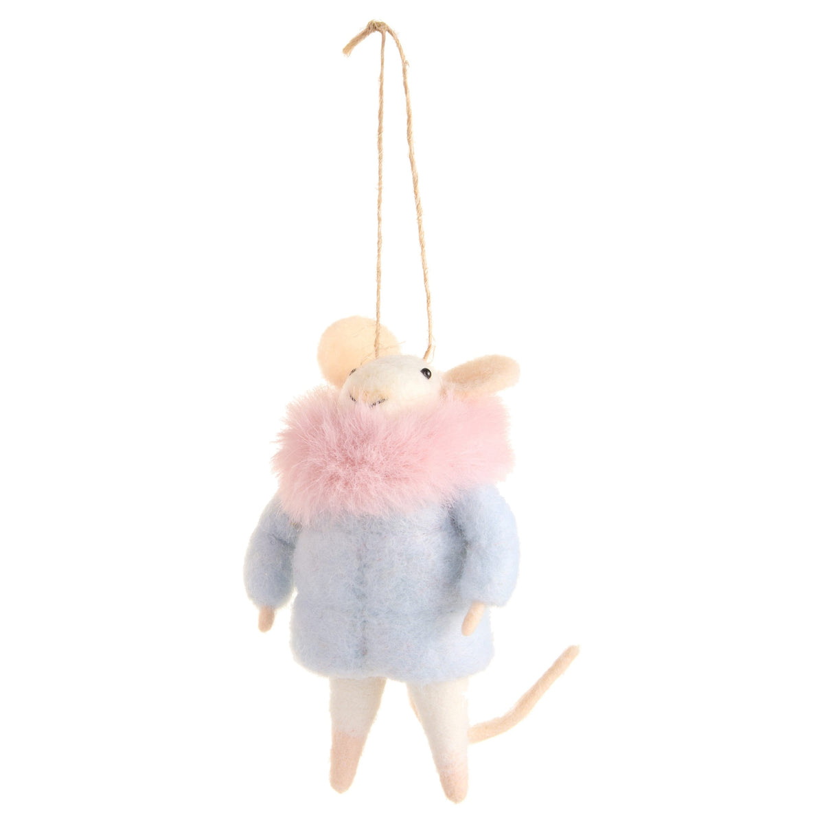 6" Fur Coat Mice Ornament, Blue Coat Mouse