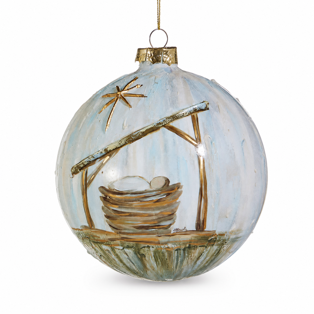 Holy Night Glass Ball Ornament, Baby in Manger design