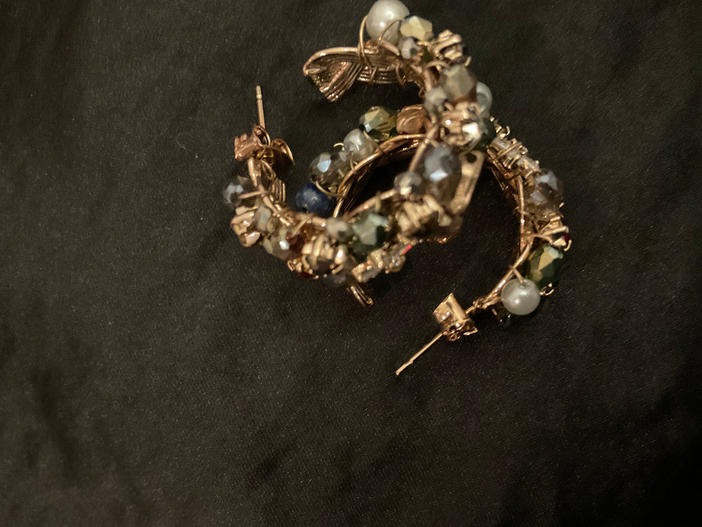 E Hoop Rhinestones,Crystals And Faux Pearls