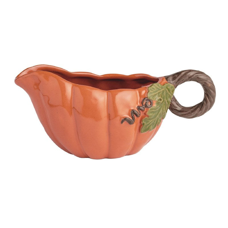 4" Orange Ceramic Pumpkin Gravy Boat
