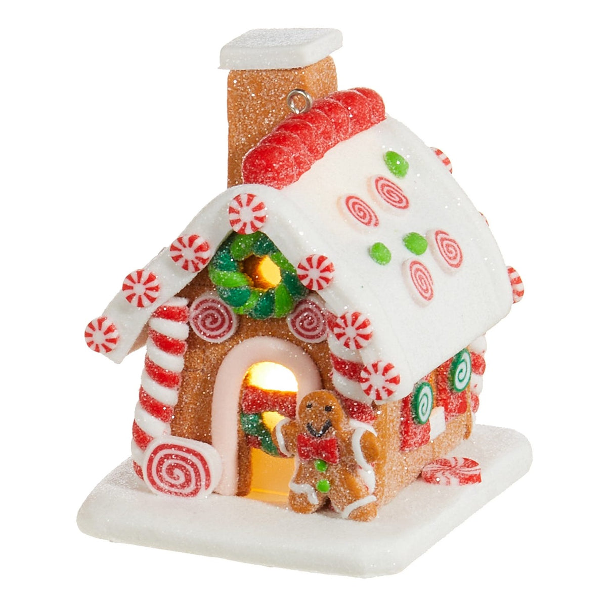 3.25" Lighted Gingerbread House Ornament, Arched Wreath House