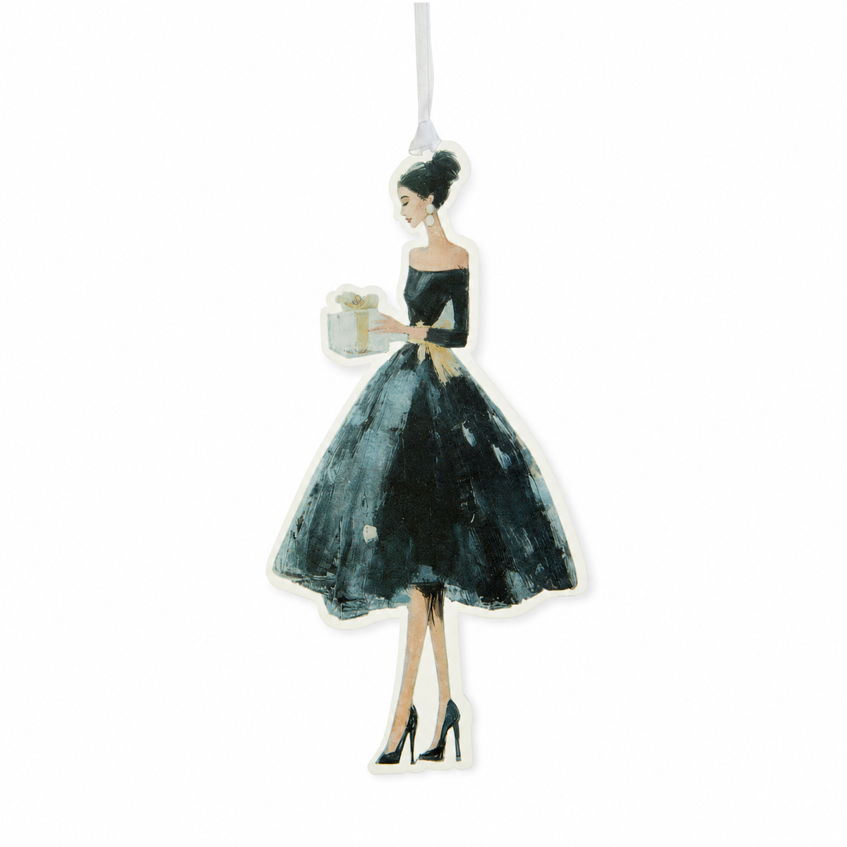 Moonlight Fashion Illustration Acrylic Ornament, Black Dress design