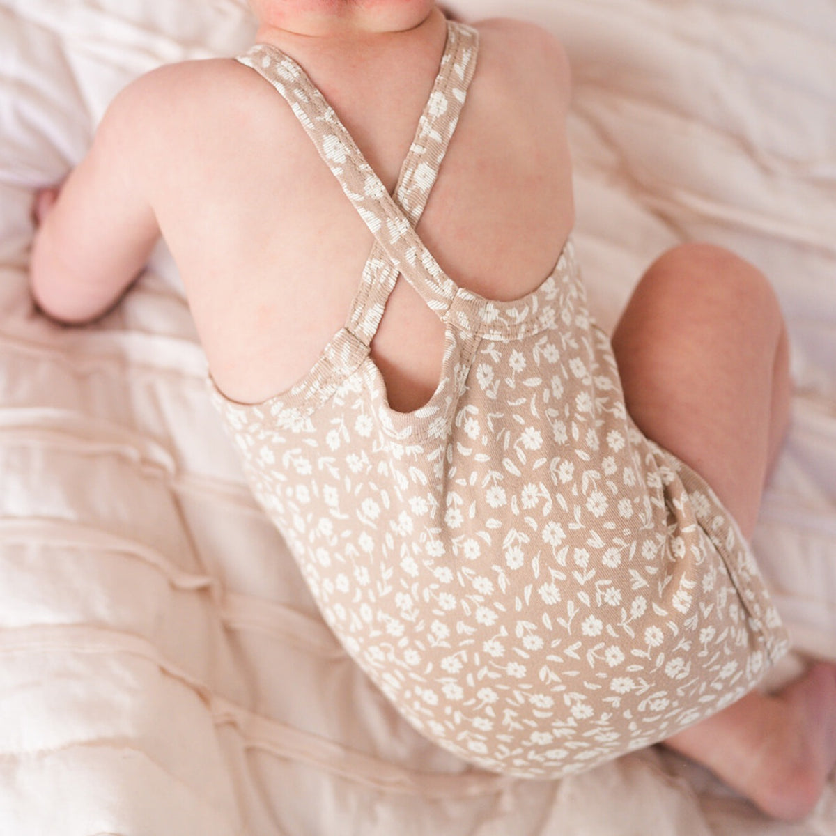 Organic Criss-Cross Bodysuit and Ruffle Bloomer Set, Oatmeal Ditsy Floral, view 6