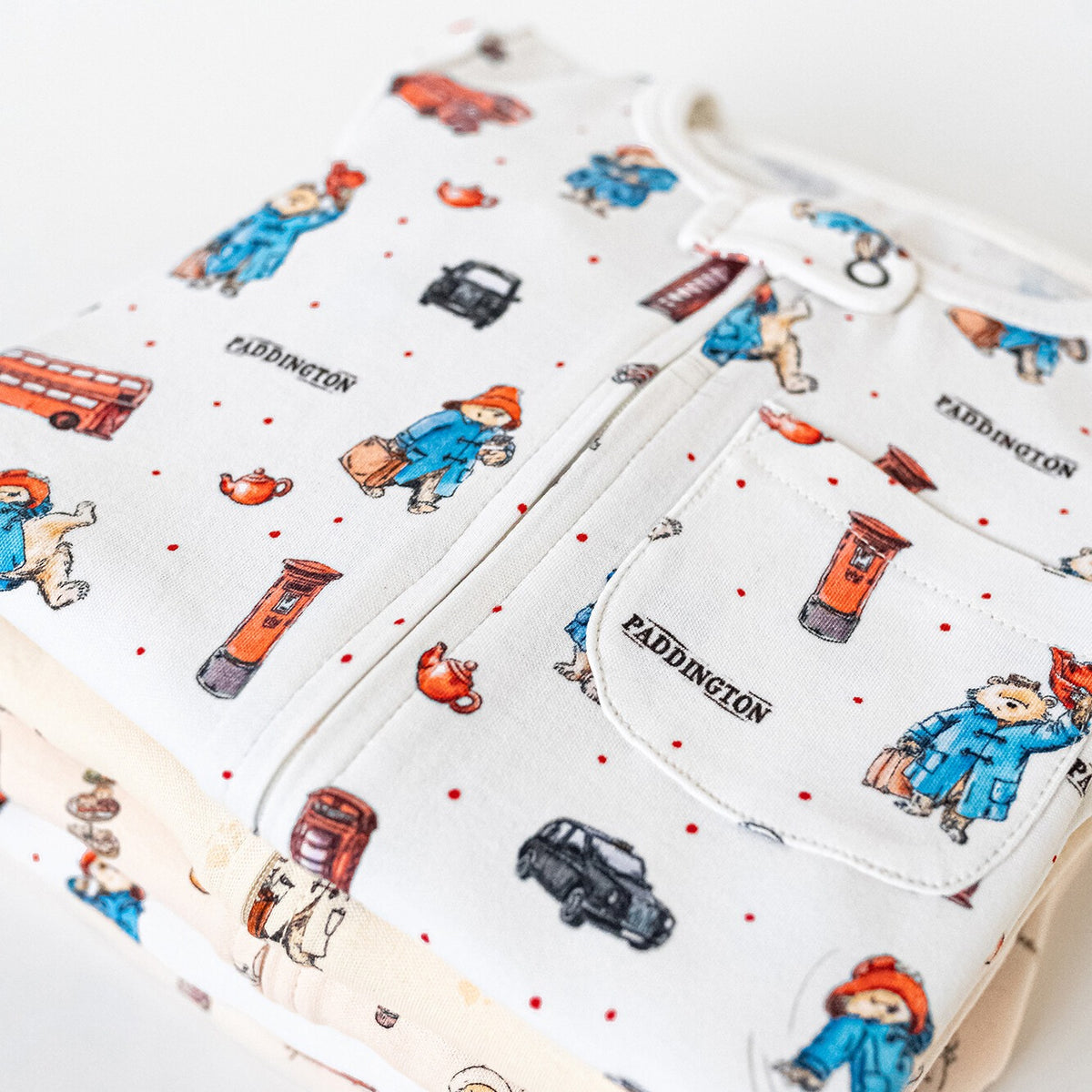 Organic Footless 2-Way Zipper Romper, London Paddington Print, view 5