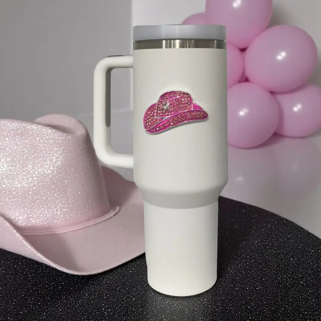 Vaso de 40 oz con sombrero de vaquero rosa