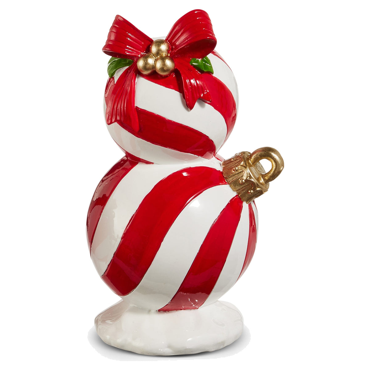 7.5" Red and White Stripe Ball Ornament Candle Holder, Large