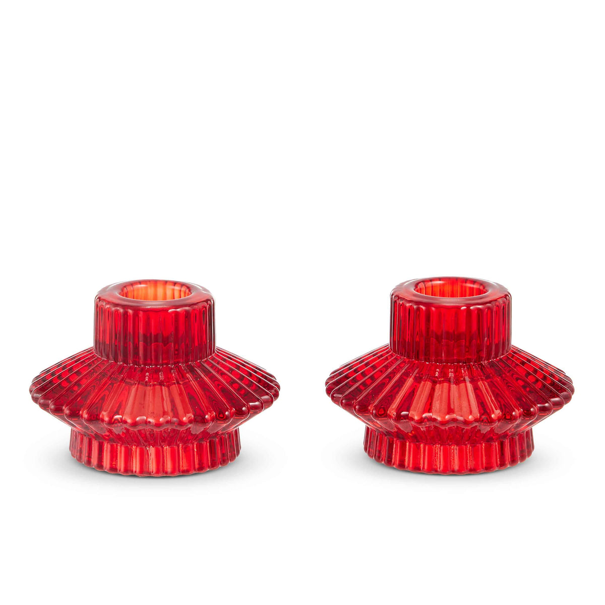 Red Ribbed Glass Candle Holder