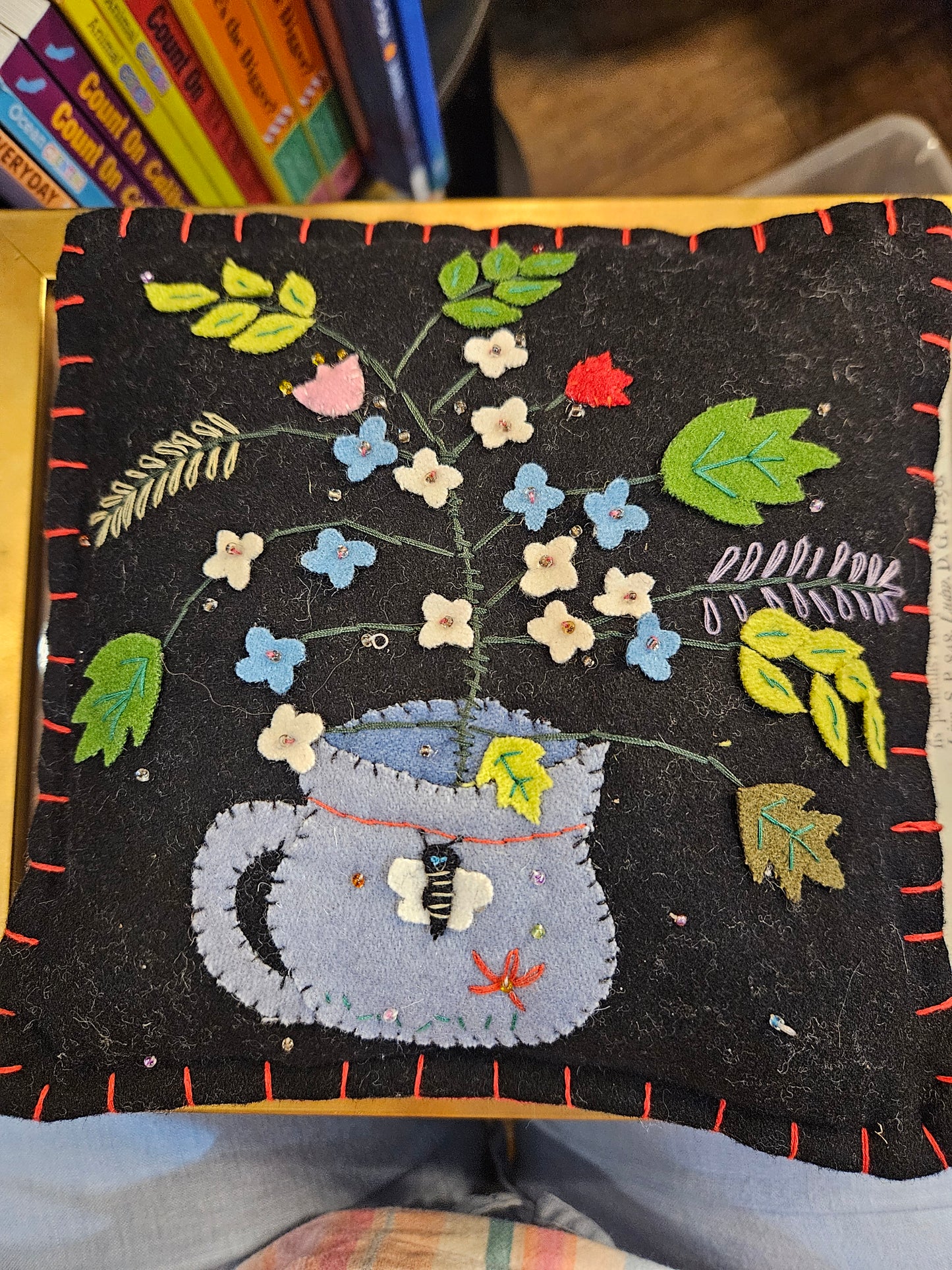 Bees with Vase and Flowers Throw Pillow