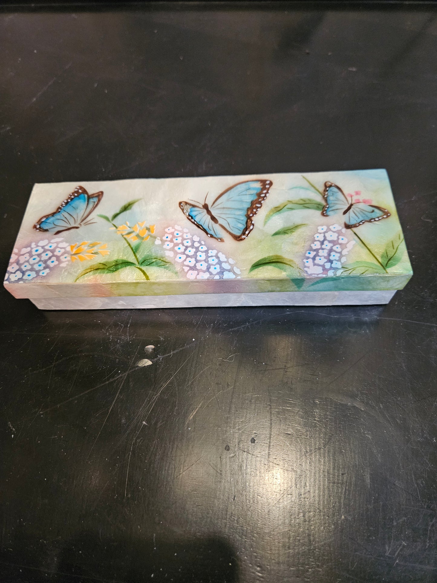 Blue Butterflys Long Capiz Box