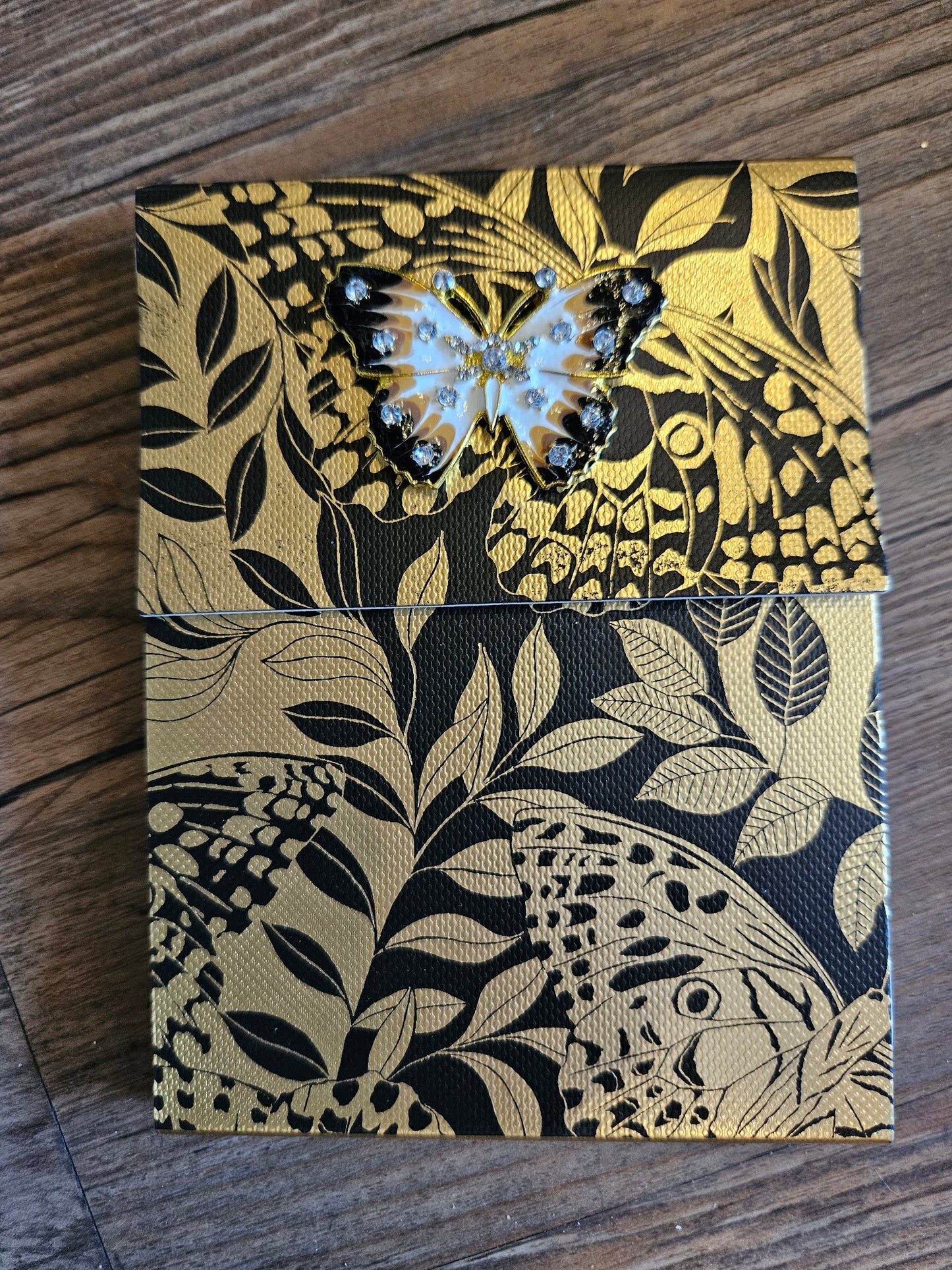 Fold Over Notepad with Butterfly Brooch-Golden Botanical