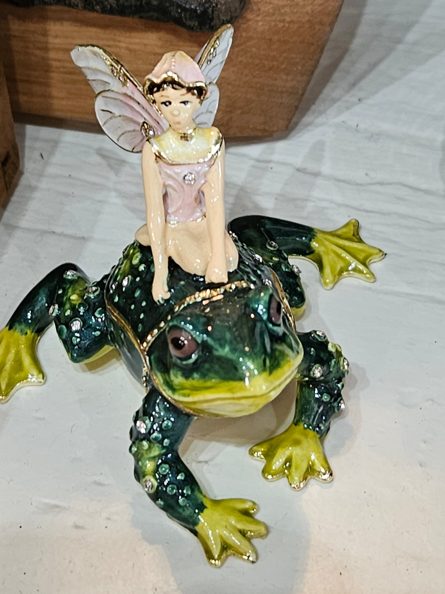 Garden Fairy Riding Frog Trinket Box