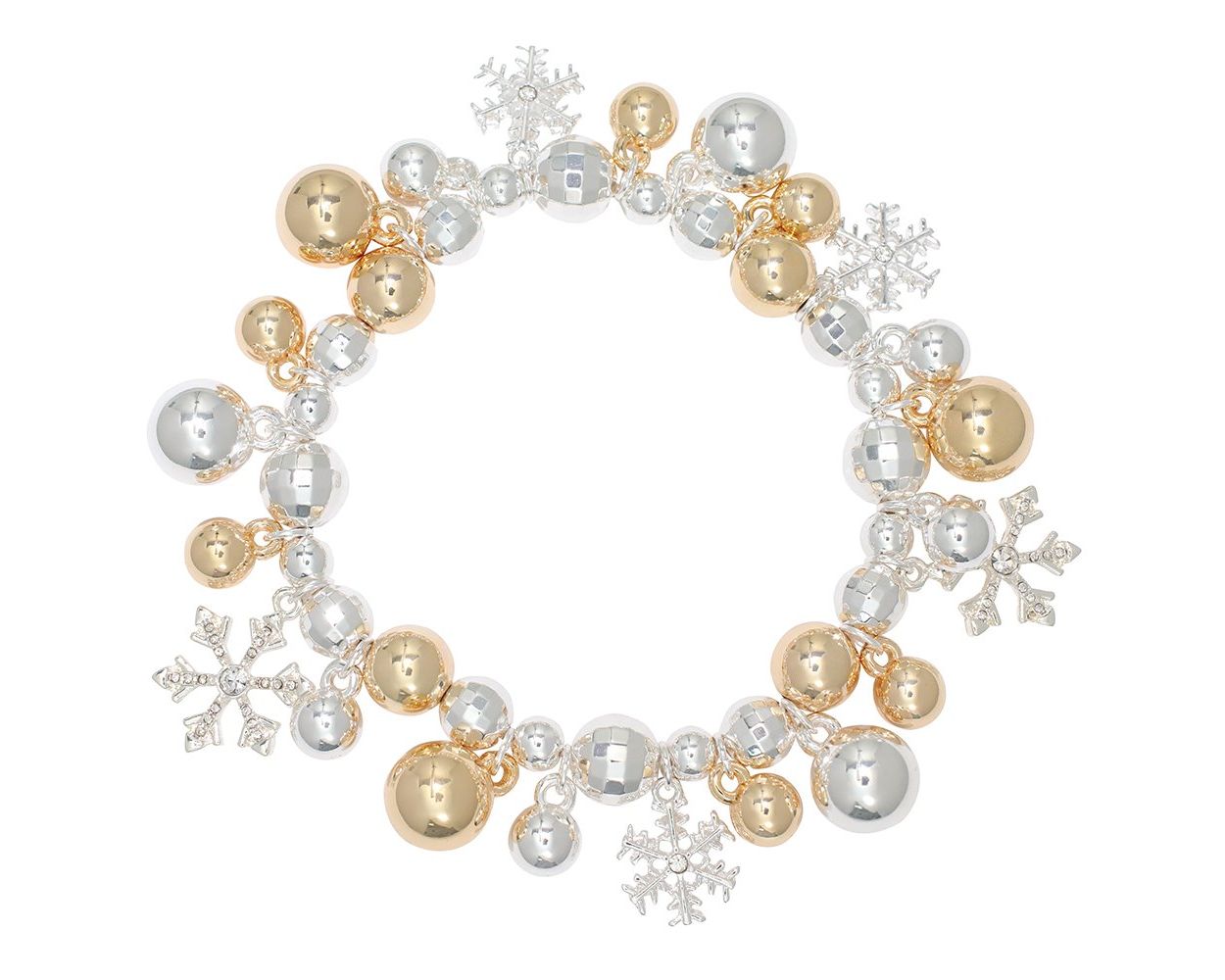 Pulsera de plata y oro con copos de nieve