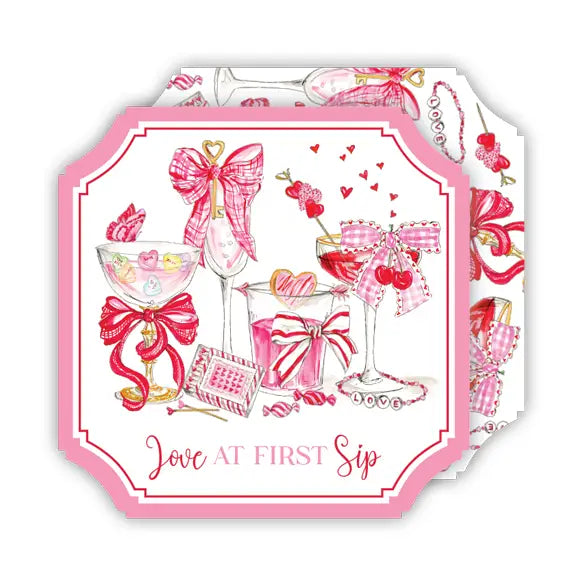 ticket coaster handpainted love at first sip valentines cocktails