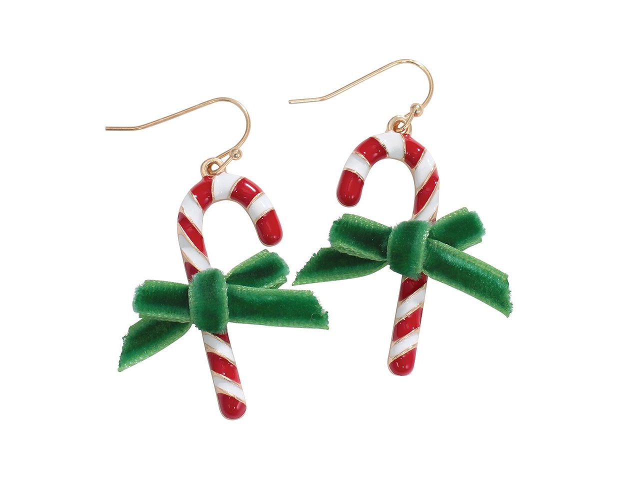 Pendientes de bastones de caramelo con lazos de terciopelo