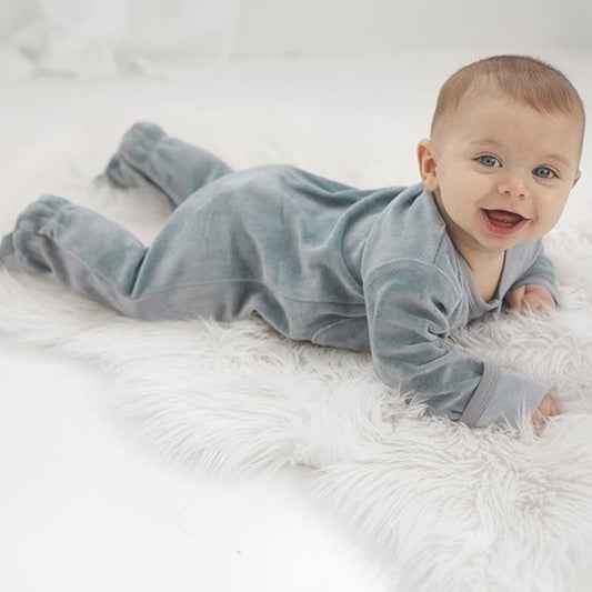 Organic Velour Footie with Chest Pockets, Light Gray