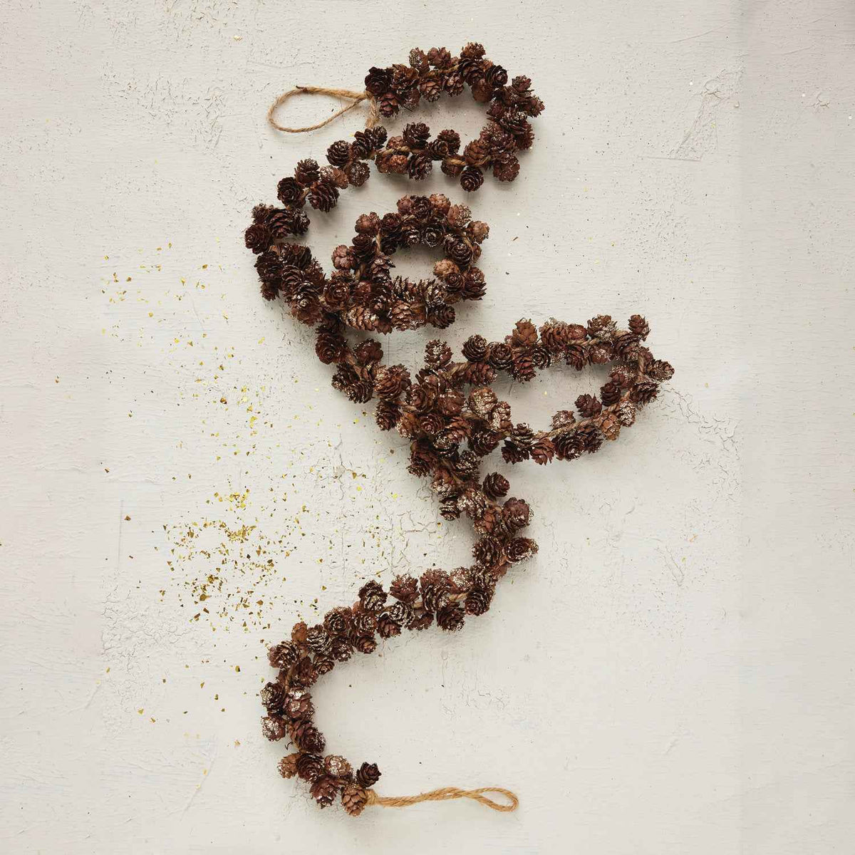 Pinecone Garland with Glitter and Jute Cord, Natural