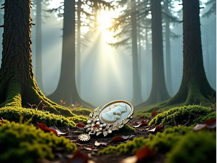 the cameo brooch in a romantic forest