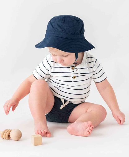 Baby Boys White & Navy Stripe Short Sleeve Henley Bodysuit: Blue / 0-3m