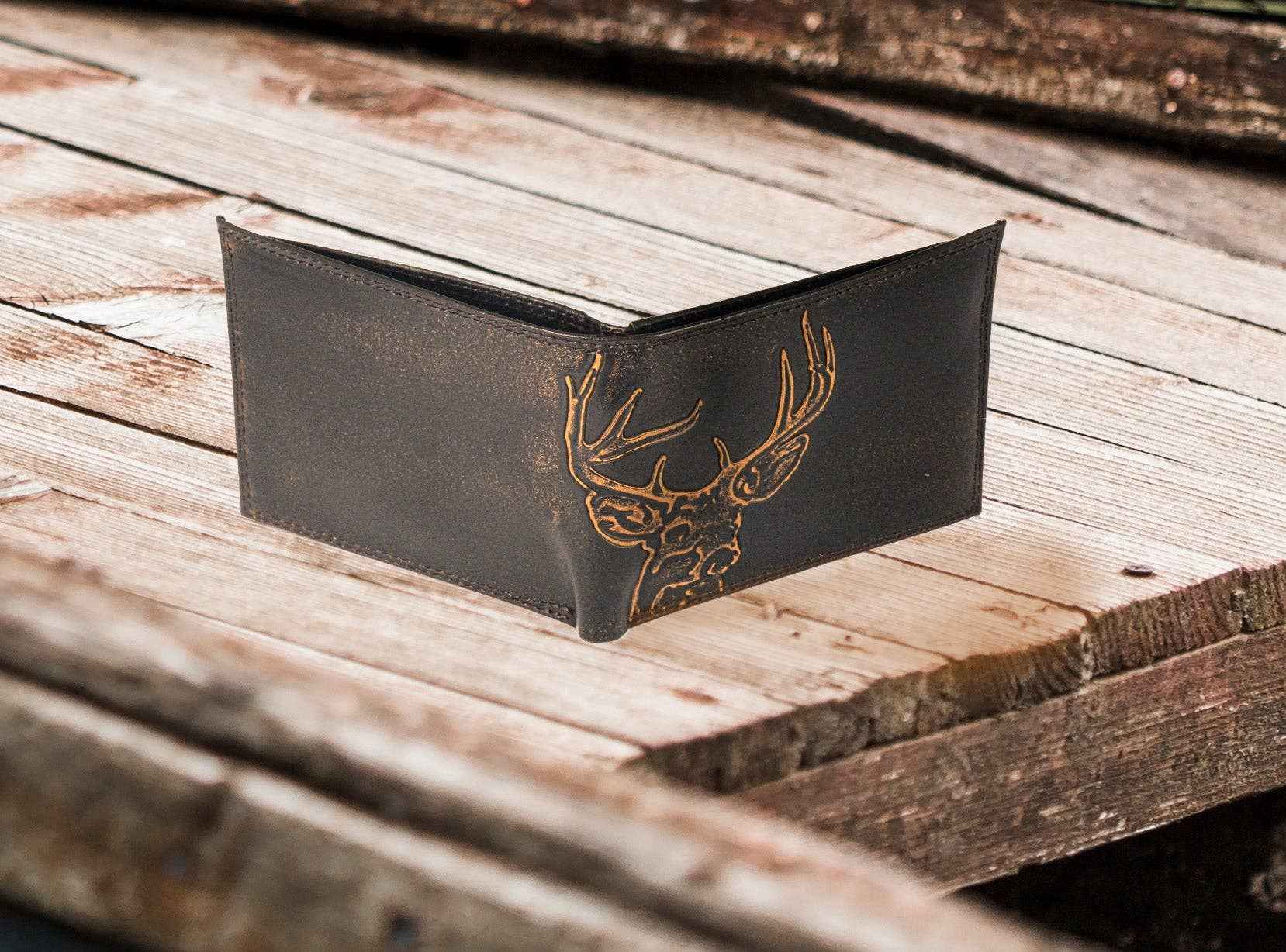 Buck Burnished Leather Bifold Wallet