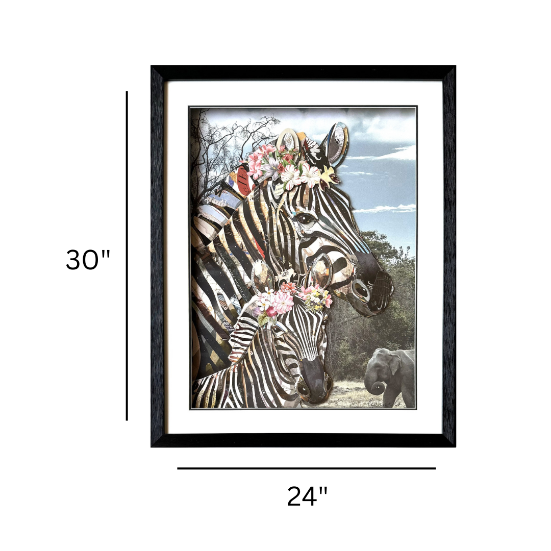3D Collage Art | Zebras (30"x24")