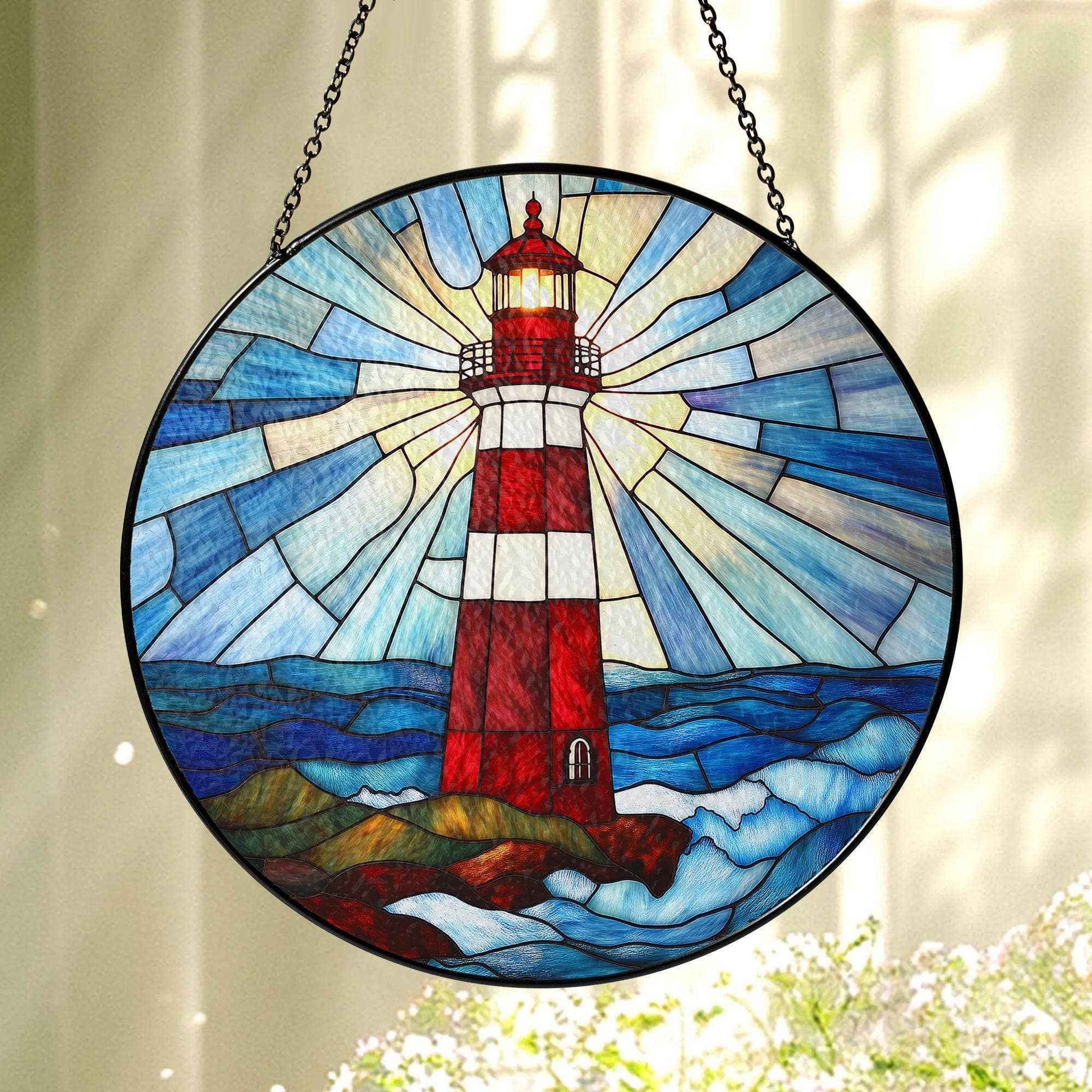 Lighthouse Stained Glass Suncatcher, Lighthouse Window Decor