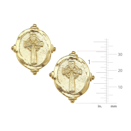 Susan Shaw - Gold Cross Intaglio Pierced Earrings