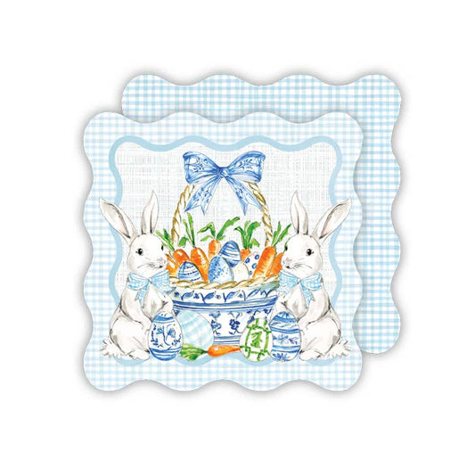 Easter Bunnies and Basket Blue Bow Carrots and Eggs Coasters -RosanneBeck Collections