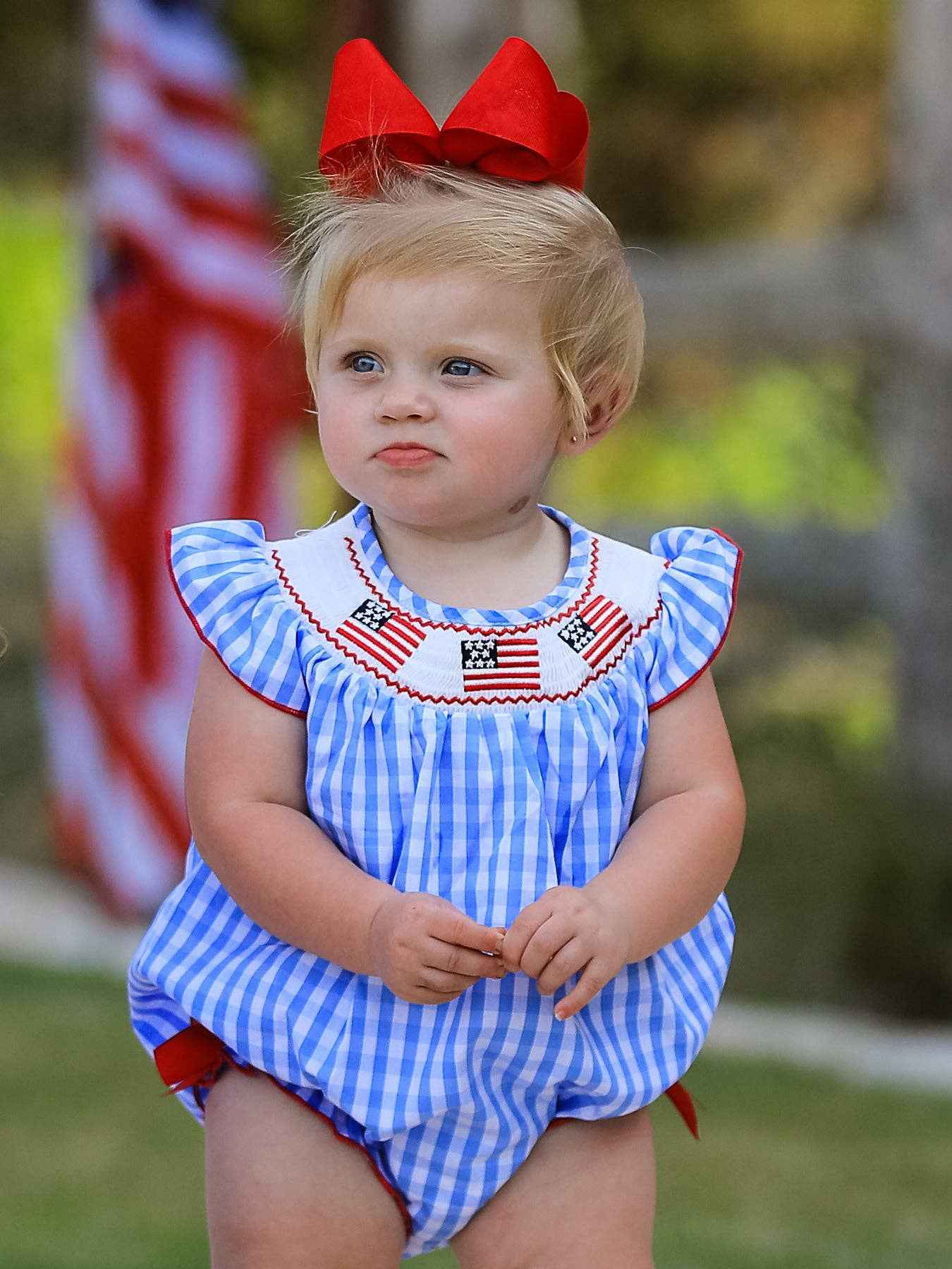 4th of july Flag Embroidery Smocking Girls Romper: 3M