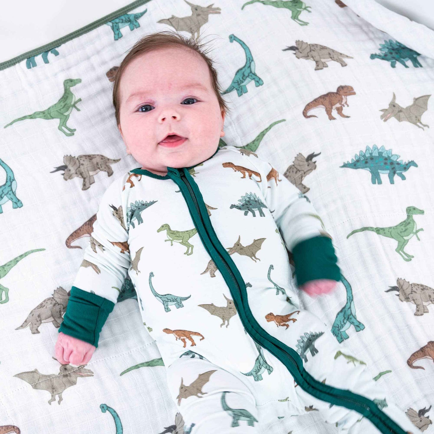 LollyBanks - Bamboo Baby Convertible Zipper Pajamas - Dinosaur