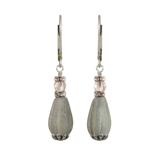 Anemone-Carved Drop Earrings w Crystals