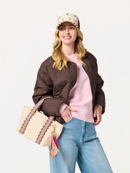 Darling Gingham Strap Canvas Mini Tote, Brown, shown in a styled setting