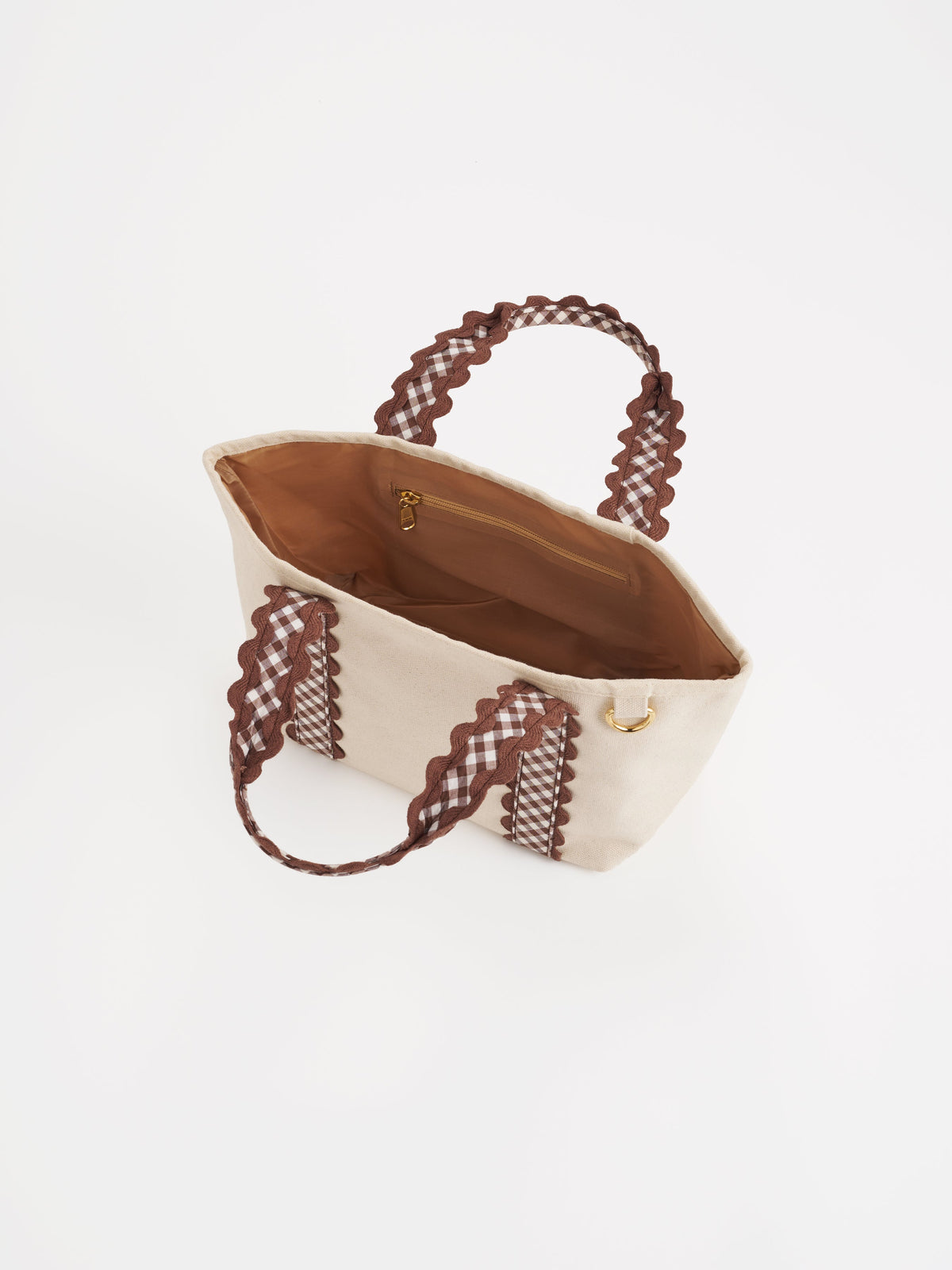 Darling Gingham Strap Canvas Mini Tote, Brown, shown in a styled setting