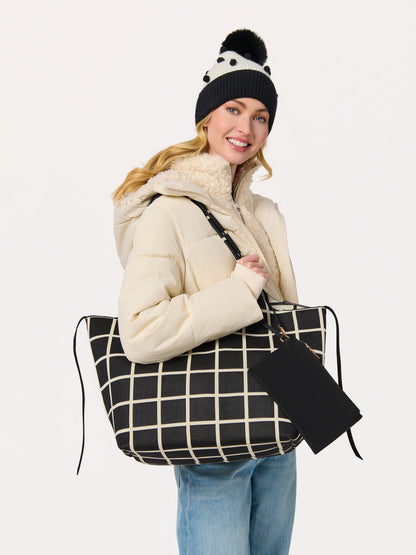 Robbie Knit Tote with Detachable Pouch, Ink, shown in a styled setting