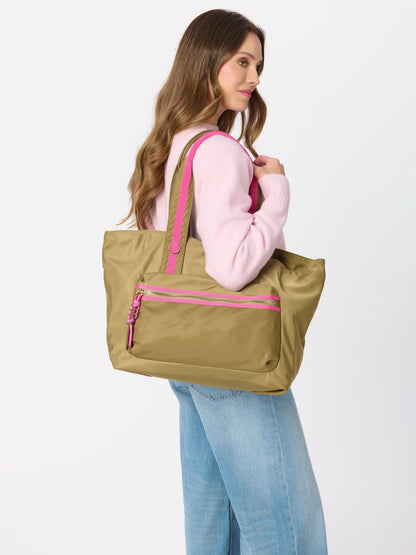 Jet Tote with Trolley Sleeve and Zip Pockets, shown in a styled setting