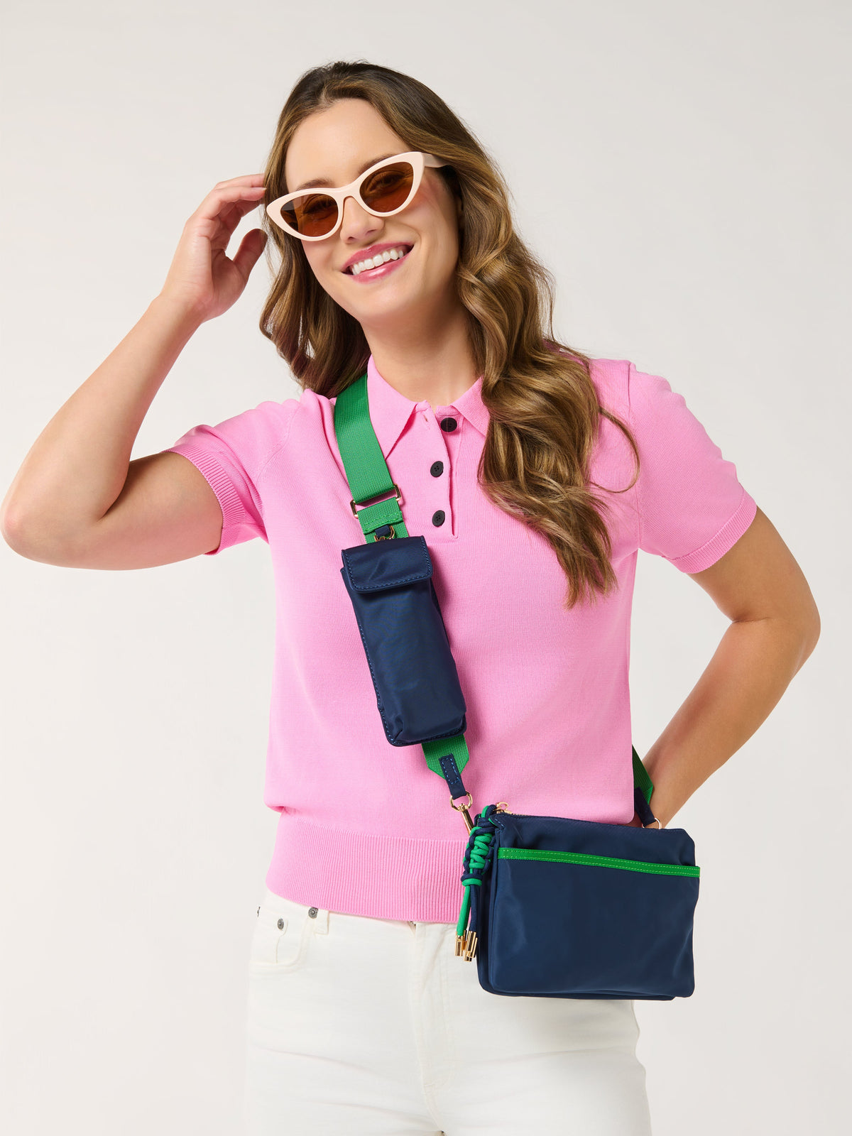 Jet Cross-Body Bag with Eyeglasses Pouch, shown in a styled setting