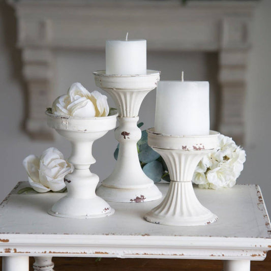 Metal 4.5 in. White Candle Holder-Small