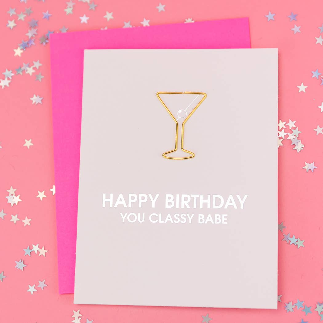 Feliz cumpleaños, nena con clase - Tarjeta con clip de Martini