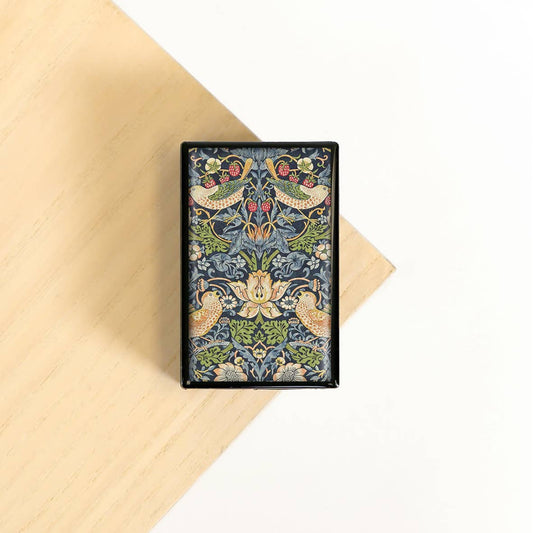 Caja de diapositivas de tela de arte textil de William Morris, ladrón de fresas