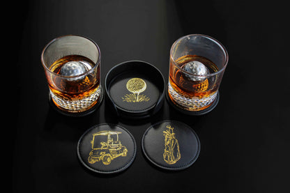 Coaster Set GOLF Theme, NEW Premium Black with Gold Designs