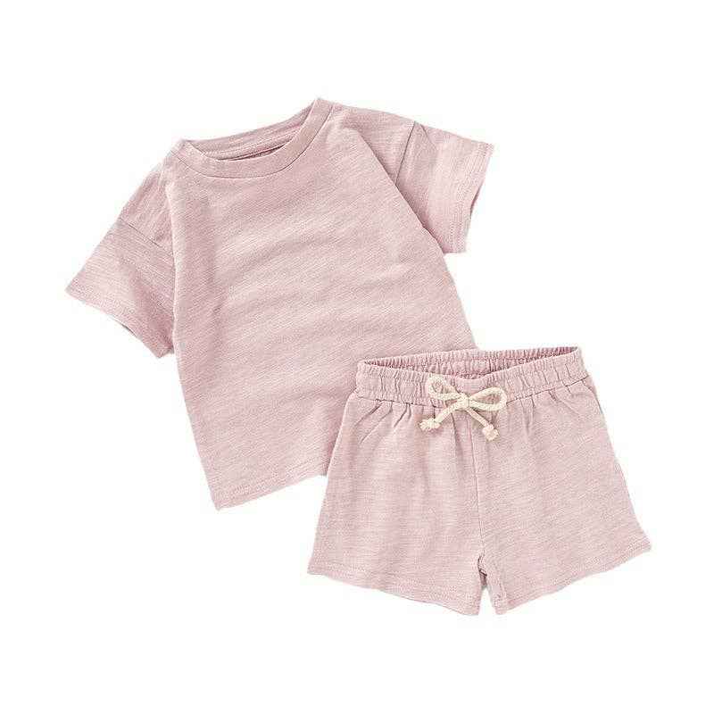 Kids Organic Cotton Short Sleeve Set Cute Casual Style: 35# Camel / 18-24M