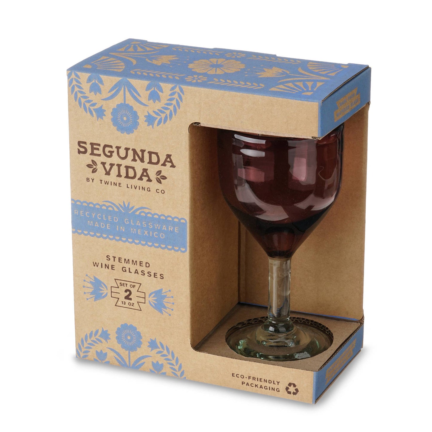 Rosado Recycled Glass Stemmed Wine Glasses Set of 2