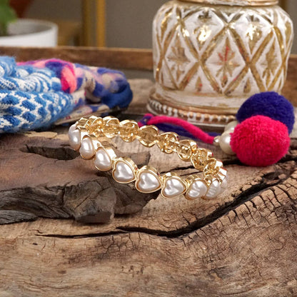 PennyLine inc - Sweetheart Shine – Gold Stretchy Bangle with Pearl Hearts