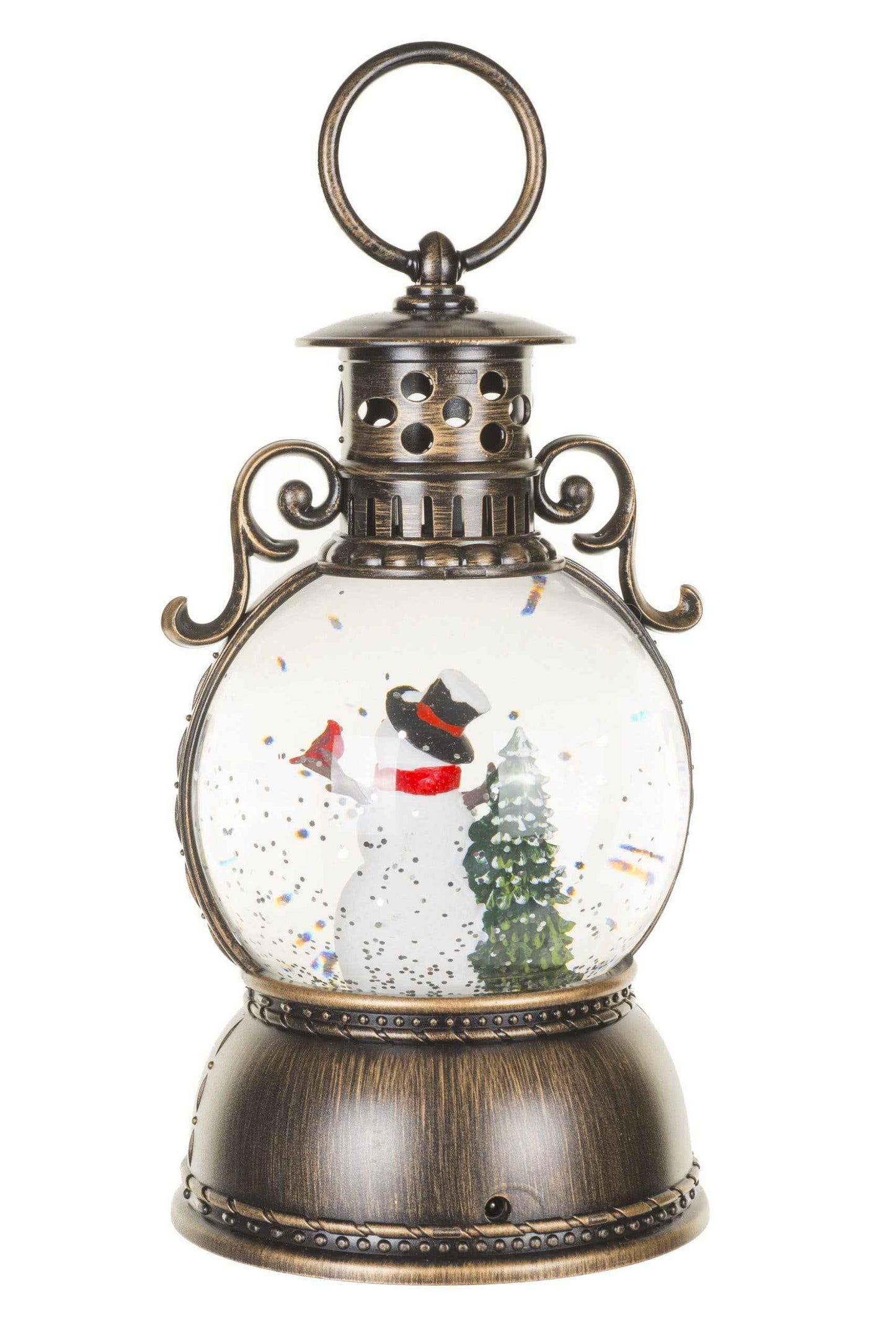 NEW- Brown Oil Lantern Snow Globe with Smiling Snowman