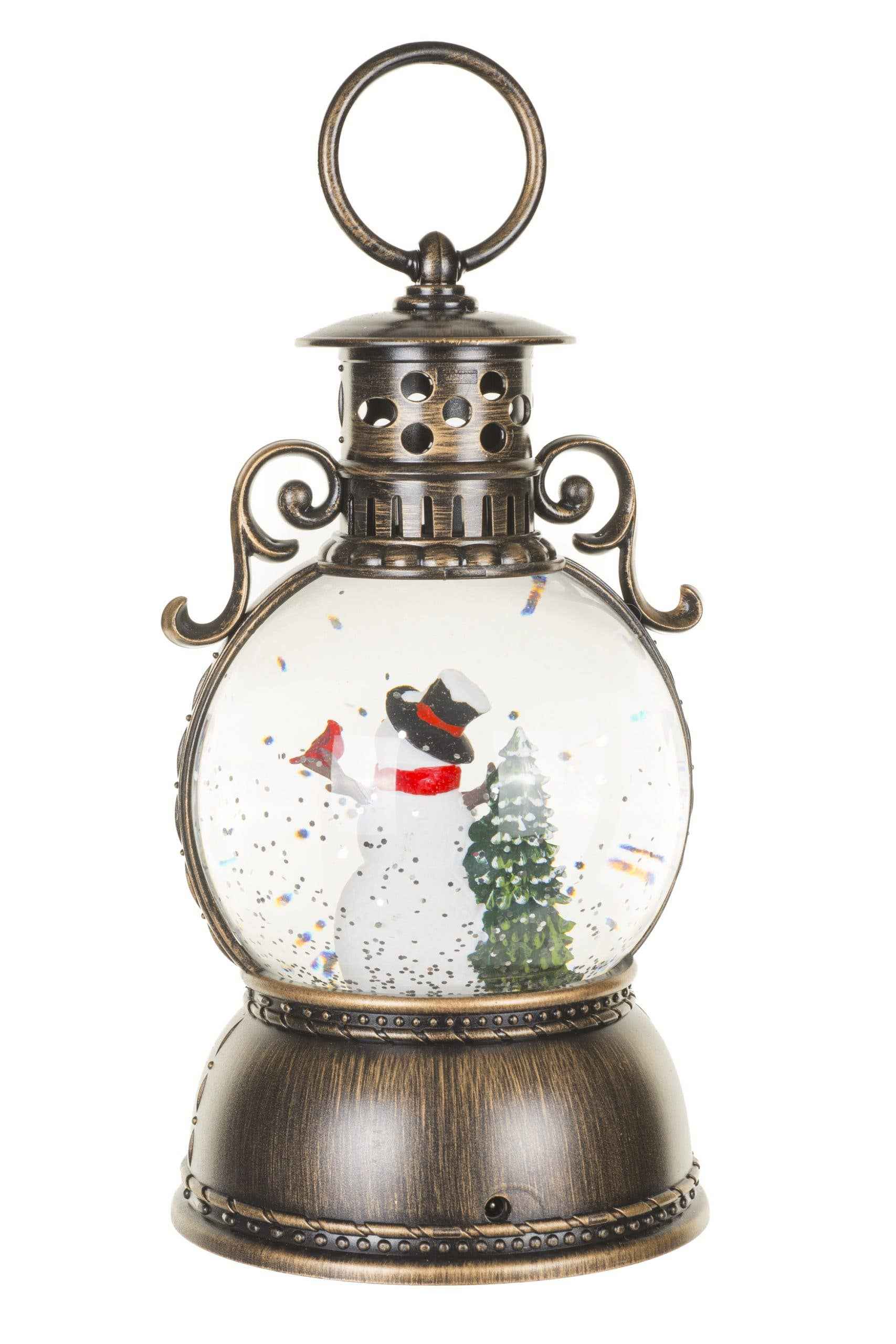 NEW- Brown Oil Lantern Snow Globe with Smiling Snowman