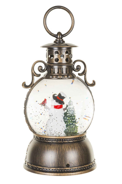 NEW- Brown Oil Lantern Snow Globe with Smiling Snowman