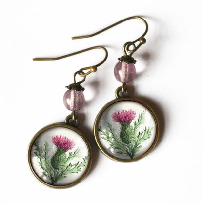 Scottish Thistle Glass Cabochon Earrings